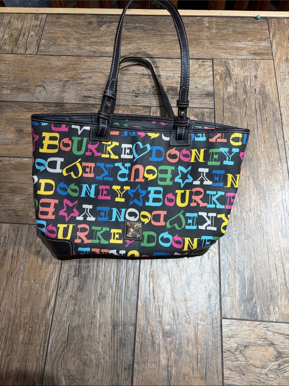 Dooney & Bourke Black Multicolor Logo Print Tote